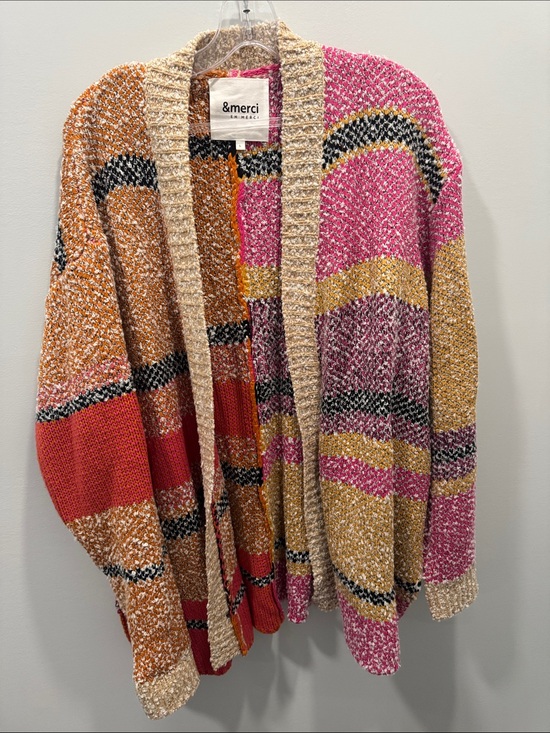 &merci Sweaters - &merci Colorblock Open-Front Knit Cardigan in Pink & Gold